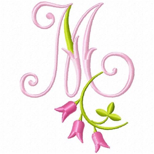 Monogram Pink Bloom M Machine Embroidery Design