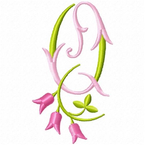 Monogram Pink Bloom Q Machine Embroidery Design