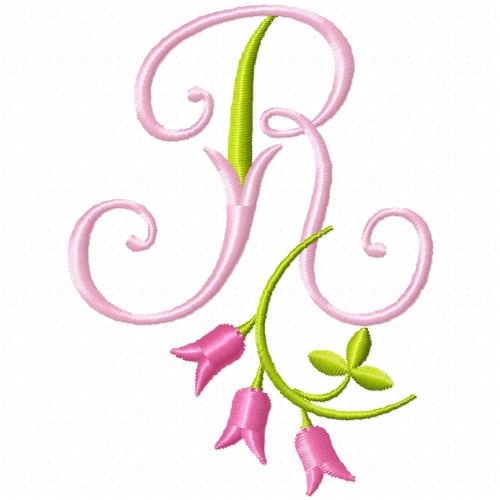 Monogram Pink Bloom R Machine Embroidery Design