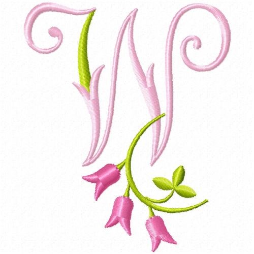 Monogram Pink Bloom W Machine Embroidery Design