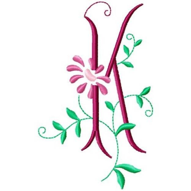 Picture of Monogram Floral K Machine Embroidery Design