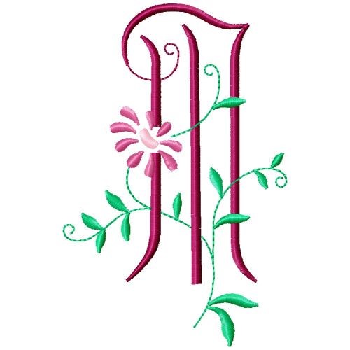 Monogram Floral M Machine Embroidery Design