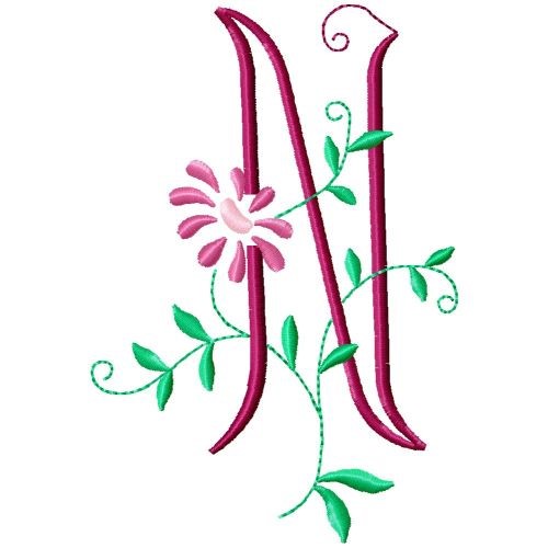 Monogram Floral N Machine Embroidery Design