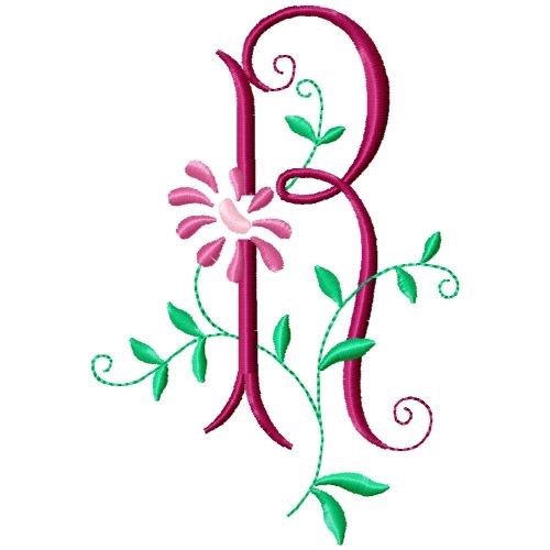 Monogram Floral R Machine Embroidery Design