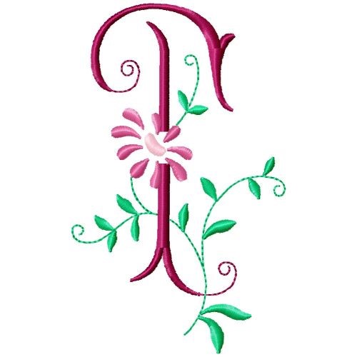 Monogram Floral T Machine Embroidery Design