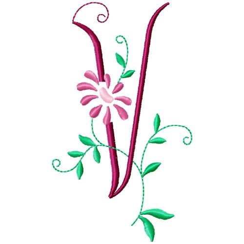 Monogram Floral V Machine Embroidery Design