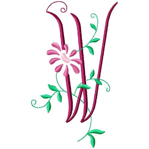 Monogram Floral W Machine Embroidery Design