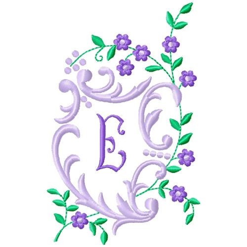 Floral Monogram E Machine Embroidery Design