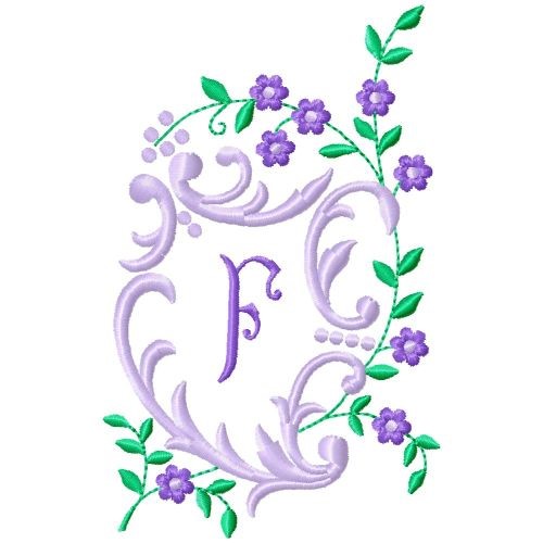 Floral Monogram F Machine Embroidery Design