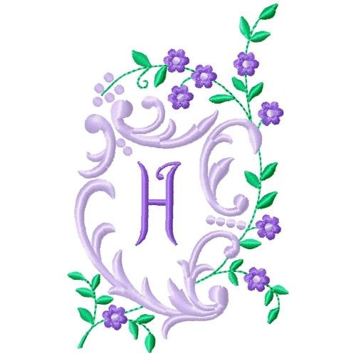 Floral Monogram H Machine Embroidery Design