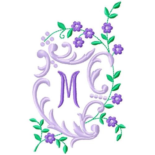 Floral Monogram M Machine Embroidery Design
