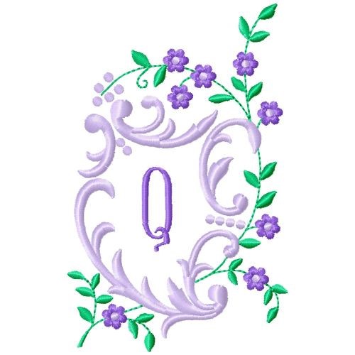 Floral Monogram Q Machine Embroidery Design