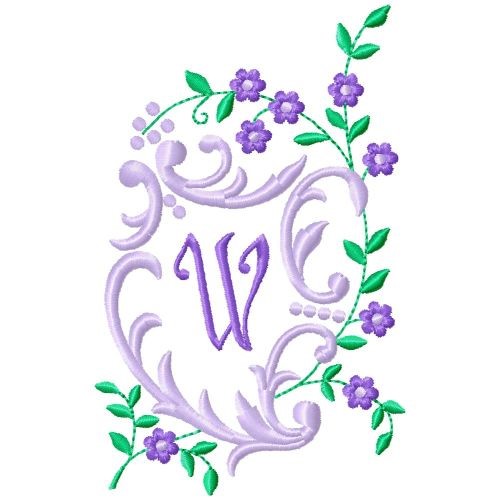 Floral Monogram W Machine Embroidery Design