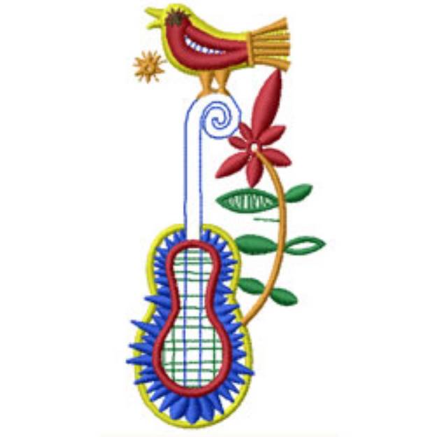 Picture of Guitar And Bird Machine Embroidery Design