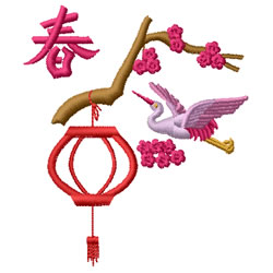 Spring Crane and Lantern Machine Embroidery Design
