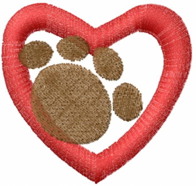 Picture of Paw in Heart Machine Embroidery Design