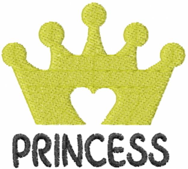 Picture of Princess Heart Crown Gold Machine Embroidery Design