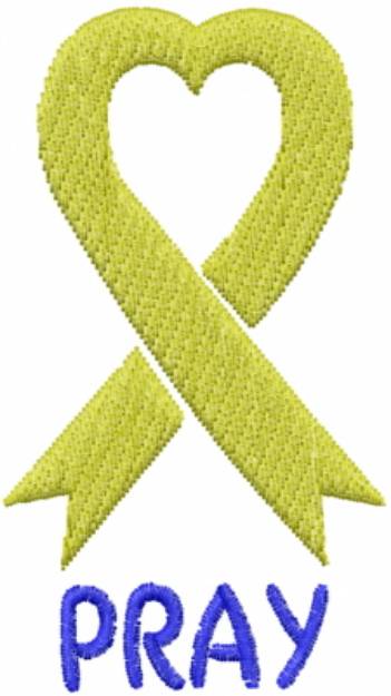 Picture of Ribbon Heart Pray Yellow Machine Embroidery Design