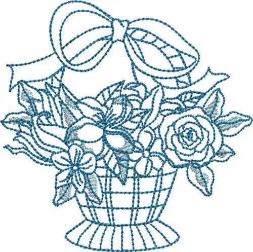 Bluework Flower Basket Machine Embroidery Design
