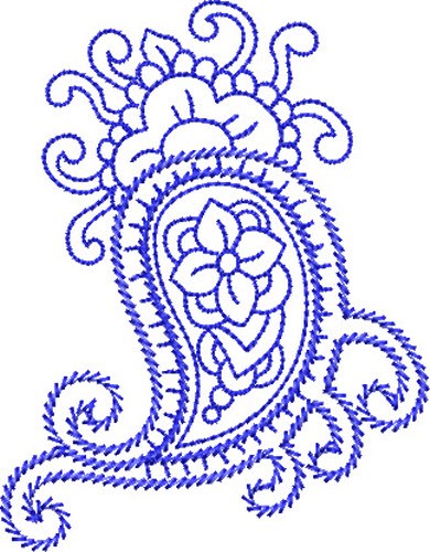Bluework Paisley Machine Embroidery Design