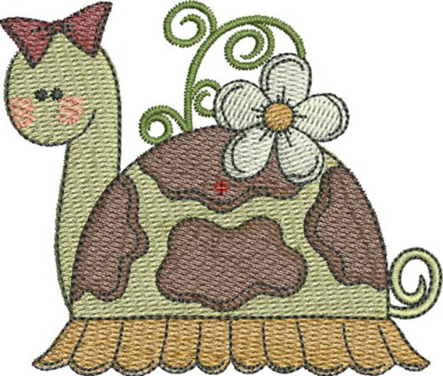 Picture of Girl Turtle With Flower Machine Embroidery Design