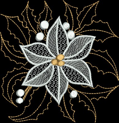 Metallic White Poinsettia Machine Embroidery Design
