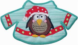 Picture of Owl Christmas Sweater Free Standing Applique Machine Embroidery Design