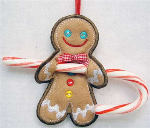 Picture of ITH Gingerbread Man Candy Cane Holder Machine Embroidery Design