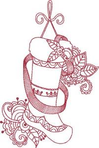 Picture of Red Ink Christmas Stocking Machine Embroidery Design