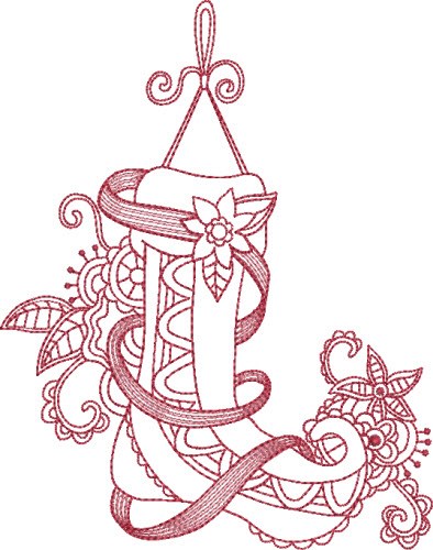 Victorian Red Ink Stocking Machine Embroidery Design