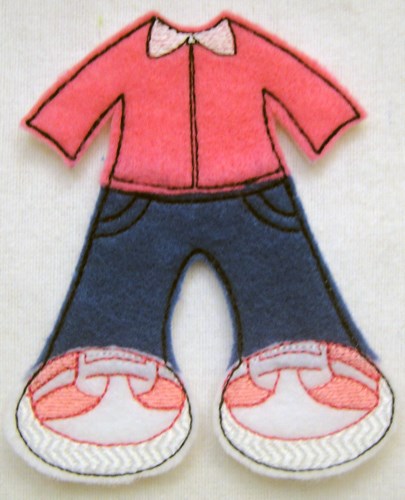 Felt Paperdoll Jeans and Sweater Machine Embroidery Design