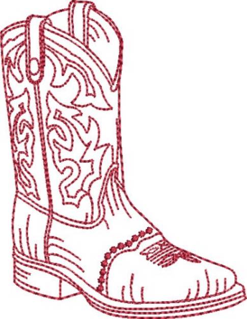Picture of Redwork Cowboy Boot 6 Machine Embroidery Design