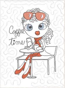 Picture of ITH French Café Girly Mug Mat 6 Machine Embroidery Design