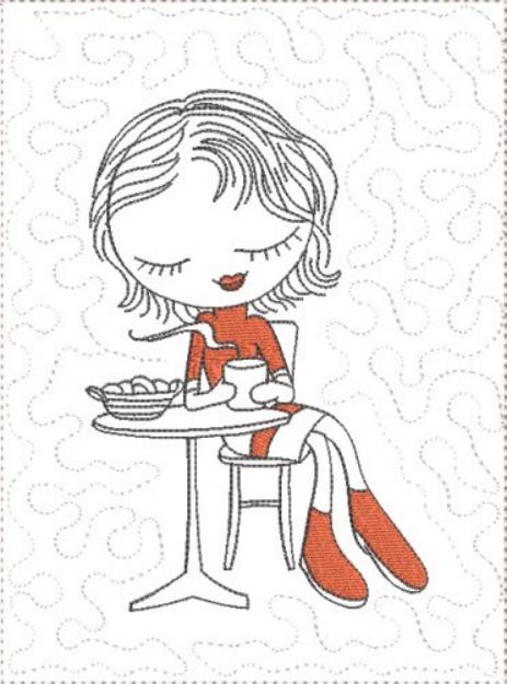 Picture of ITH French Café Girly Mug Mat 7 Machine Embroidery Design