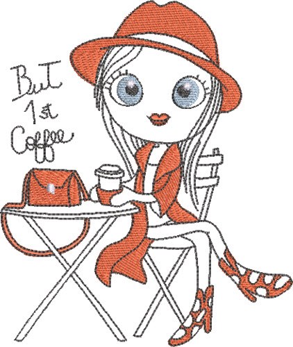 French Café Girl 1 Machine Embroidery Design