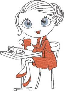 Picture of French Café Girl 3 Machine Embroidery Design