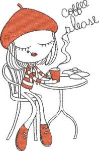 Picture of French Café Girl 4 Machine Embroidery Design
