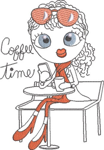 French Café Girl 6 Machine Embroidery Design