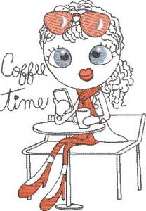 Picture of French Café Girl 6 Machine Embroidery Design