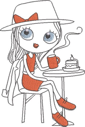French Café Girl 9 Machine Embroidery Design