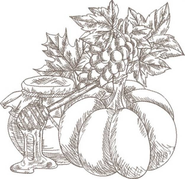 Picture of Sketched Fall Harvest Machine Embroidery Design