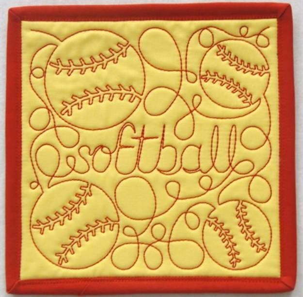 Picture of Free Motion Softball Mug Mat Machine Embroidery Design