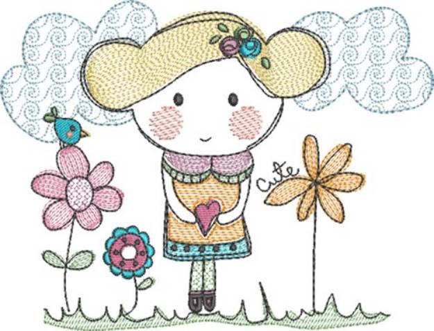 Picture of Sketched Girl 2 Machine Embroidery Design