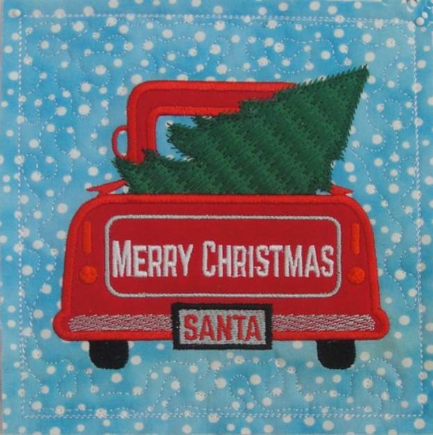 Picture of ITH Vintage Christmas Truck  Quilt Block 1 Machine Embroidery Design