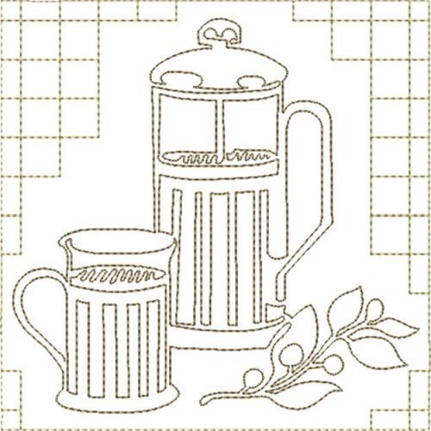 Picture of Coffee  work Quilt Block Machine Embroidery Design