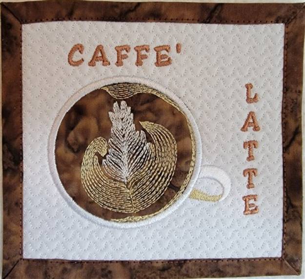 Picture of Caffe Latte Mug Rug Machine Embroidery Design