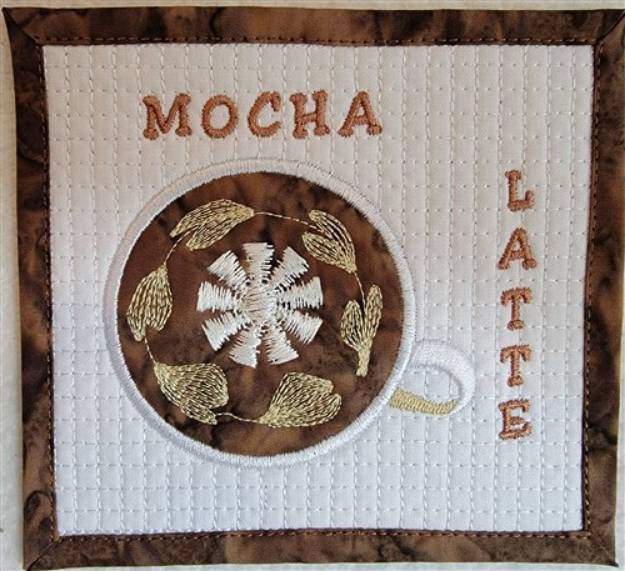 Picture of Mocha Latte Mug Rug Machine Embroidery Design