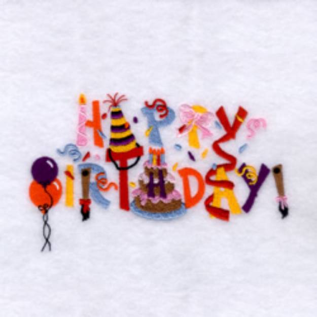 Picture of Happy Birthday Small Machine Embroidery Design