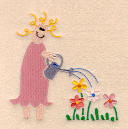 Mom Watering Flowers Machine Embroidery Design