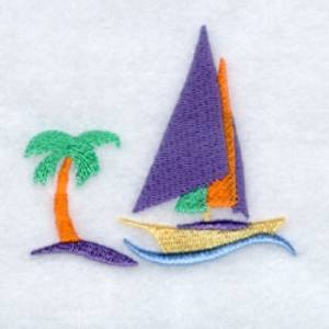 Picture of Sailboat with Palm Tree Machine Embroidery Design